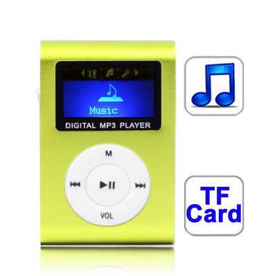 TF (Micro SD) Card Slot MP3 Player with LCD Screen, Metal Clip (Light Green)